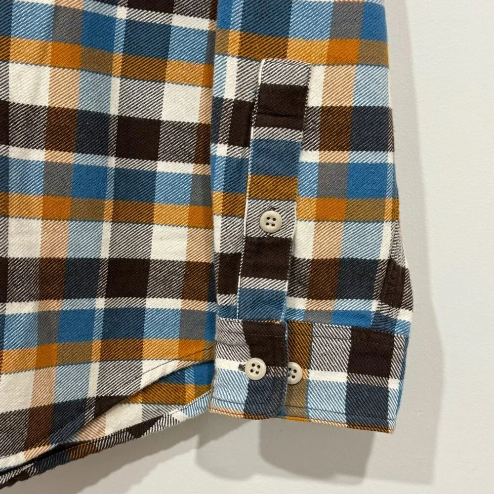 Filson Mens Vintage Flannel Work Shirt Brown Cream Ochre Blue Plaid Size M NWOT - Picture 2 of 10